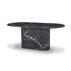 Heavy Texture Black Marble Italian Inspired Scalloped Liner Base Oval Shaped Black Marble Indoor & Outdoor Kitchen <b>Dining</b> <b>Table</b> - Product Image 5