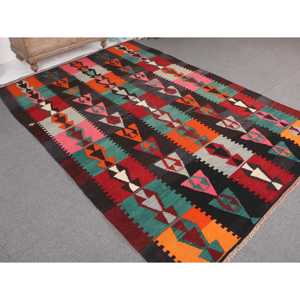 พรมตุรกีวินเทจ ขนาด 6.2x8.9 ฟุต พรมคิลิมสีแดง พรมขอบใหญ่ - Product Image 1