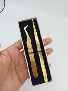 Pinzas de extensión de pestañas de 14cm chapadas en oro de 24 quilates, punta de fibra de pestañas de volumen, pinzas de pestañas de acero inoxidable sostenibles - Product Image 4