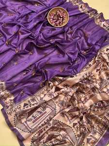 Tenue tendance de haute qualité doux Tusaar soie Saree Madhubani imprimé travail avec fabrication de chemisier de Surat à vendre - Product Image 2