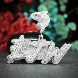 Colgante de Plata de Ley 925 con Diamante Moissanite VVS, Collar con Nombre de Doble Capa Personalizado con Argolla, Joyería Hip Hop con Incrustaciones de Diamantes - Product Image 1