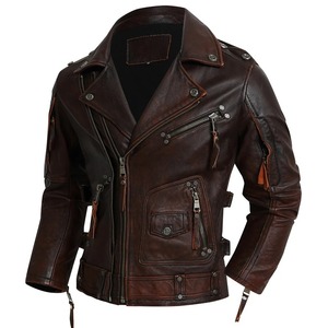 Lona de cuero genuino Slim Fit hombres cremallera solapa impermeable transpirable Retro Casual Otoño Invierno chaqueta negro rojo marrón 1 pieza - Product Image 1