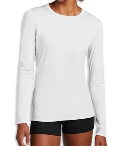 T-shirt décontracté pour femme en tissu tricoté Spandex, col rond, manches longues, coton uni - Product Image 1