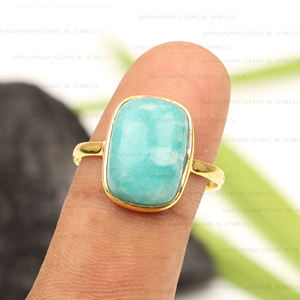 Unique Natural Smithsonite 10x14mm <b>Cushion</b> Shape <b>Ring</b> 925 Sterling Silver 18K Gold Plated Eternity Vermeil Women's Fine Jewelry - Product Image 5