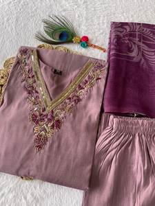 Wine Color Silk With Handwork Work Salwar Suit, Pakistani Salwar Kameez Dupatta Dress, Wedding Function Wear. - Product Image 3