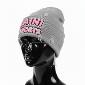 Gorro de invierno para mujer, gorro de punto acrílico suave GSM 280, estilo desgastado, gorro jacquard con logotipo bordado 3D personalizado - Product Image 3