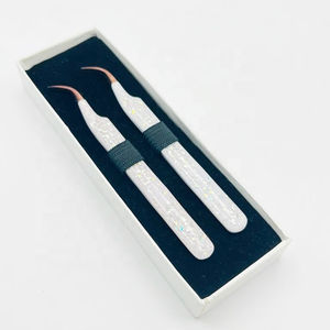 Custom Sustainable Beauty <b>Tool</b> Curved Stainless Steel Eyelash Tweezers <b>Smooth</b> White Powder Coated Rose Gold Point Custom Lash - Product Image 4