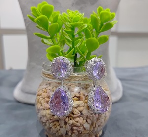 Pendientes elegantes de moda con acabado plateado Piedras de circón brillantes para ropa de fiesta Accesorio de moda principalmente para mujeres - Product Image 6