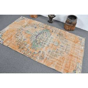 Tapis turc Vintage Orange Bleu Patchwork Design 4.1 X 7.1ft Large Surface Laine Classique Rectangle Couloir Latex pour Chambres - Product Image 4