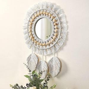 Espejo colgante de pared redondo de macramé DE ARTE bohemio de lujo moderno diseño hecho a mano para decoración de boda, hogar y fiesta - Product Image 5