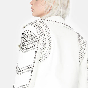 Chaqueta con tachuelas de cuero estilo motorista para mujer, gran oferta, chaqueta de cuero auténtica de calidad superior para mujer - Product Image 6