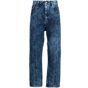 Jeans décontractés bleu indigo en coton, denim à jambe droite et délavé, coupe slim, 5 poches - Product Image 1