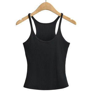 Mujeres transpirable sin mangas 100% algodón/fibra de bambú acanalado camisetas sin mangas muchos colores para la venta - Product Image 2