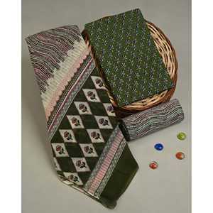 Robe en pur coton imprimé vert olive non cousue taille libre (SHKS1195) - Product Image 1