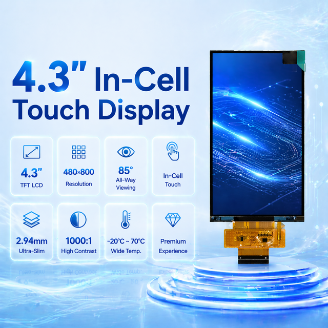 4.3" InCell Touch LCD Module 480x800 RGB Interface TFT Display 350 Nits Industrial Grade HMI Panel for Industrial Equipment