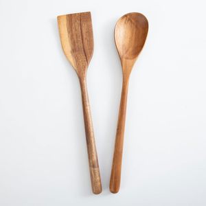 Utensilios de madera de lujo Juego de cucharas de cocina de 2 piezas Cucharas de madera multiusos hechas a mano para cocinar y servir ensalada - Product Image 1