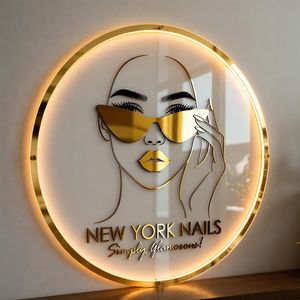 Letrero de <span class=keywords><strong>Acrílico</strong></span> Redondo Personalizado con Retroiluminación <span class=keywords><strong>para</strong></span> Decoración de Salón, Letrero Comercial de <span class=keywords><strong>Acrílico</strong></span> Personalizado - Product Image 1