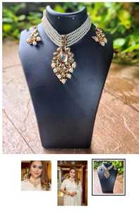 Tour de cou en perles Kundan de luxe avec boucles d'oreilles ensemble de perles de mariage mariage de luxe et bijoux de mode de mariée Kundan - Product Image 2