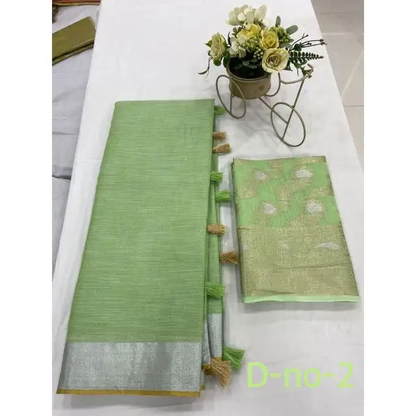 Tissu de coton en lin, sari doré, tissage de styliste tendance, travail sur de belles couleurs, vêtements de fête, vêtements traditionnels