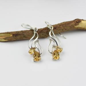 925 plata esterlina sólida hecha a mano piedras preciosas citrino Spinner pendientes 925 Plata estampada mejor calidad niñas pendientes colgantes - Product Image 4