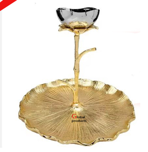 Bol de service puce et trempette de conception de feuille de finition d'or en aluminium en métal de haute qualité pour le restaurant et le bar d'hôtel - Product Image 4