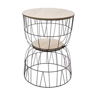 Table d'appoint en bois noir en fil de fer Tables d'appoint en émail Table latérale supérieure en bois inida Fil de fer noir - Product Image 1