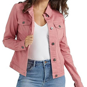Chaqueta vaquera rosa para mujer, chaqueta informal con botones delanteros, prendas de vestir exteriores elegantes para todas las estaciones - Product Image 1