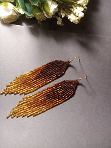 Boucles d'oreilles perles, boucles d'oreilles longues en or brun, boucles d'oreilles extra longues, boucles d'oreilles à franges, boucle d'oreille boho, boucles d'oreilles en perles de rocaille, - Product Image 3