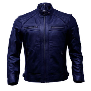 Veste de moto vintage pour homme en cuir PU à col montant, hiver, noir, marron, logo sur le devant, effet vieilli - Product Image 4