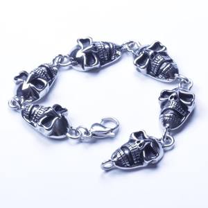 Bracelet pour homme en acier inoxydable argenté, style motard, avec crâne, modèle SL02, tendance, géométrique, religieux, plaqué or, en titane, du vendeur américain - Product Image 1
