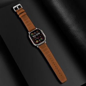 Italiano Luxo 22mm Smartwatch Strap Crazy Horse Couro Full Edge Square Tail Sweat-Proof Banda Respirável para Apple Watch Soft - Product Image 3