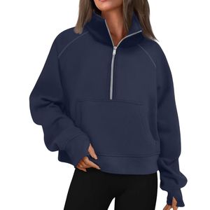 Wholesale High Quality Ladies Half Zip Sweatshirt Loose Fit Mock Neck Pullover Heavyweight Fleece Hoodie Streetwear Fashion 2026 - Product Image 4