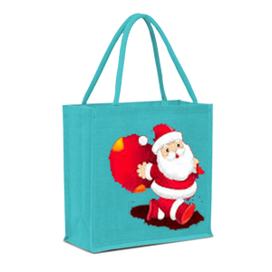 ถุงปอกระเจามีหูหิ้วสำหรับใส่ของขวัญคริสต์มาสพิมพ์ลายซานต้าทำจากอินเดียตะวันตก - Product Image 2