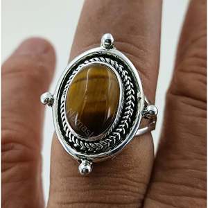 Anillo de Plata de Ley 925 Hecho a Mano con Ojo de Tigre, Estilo Bohemio, Anillo con Bisel Ovalado de Ojo de Tigre Natural, Regalo - Product Image 2
