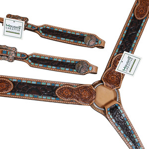 ชุดแทคแบบตะวันตกสำหรับงานหนักเข็มขัดหนังกว้างบังเหียนม้าแบบตะวันตกเครื่องมือลายเสือดาว - Product Image 2