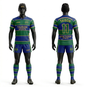Uniforme de rugby pour hommes, tissu polyester spandex premium 260 GSM, design à rayures vert marine, logo personnalisé par sublimation - Product Image 3