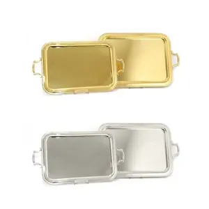 Plateau long en acier inoxydable argenté nordique ensemble de 2 plateaux de service de restaurant de cuisine écologique pour la décoration intérieure stockage en gros - Product Image 4