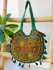 Women's Stylish Bohemian Cotton Messenger Bag Hand Embroidered <b>Mirror</b> Work <b>Chains</b> Durable Zipper Closure Eco-Friendly Portable - Product Image 2