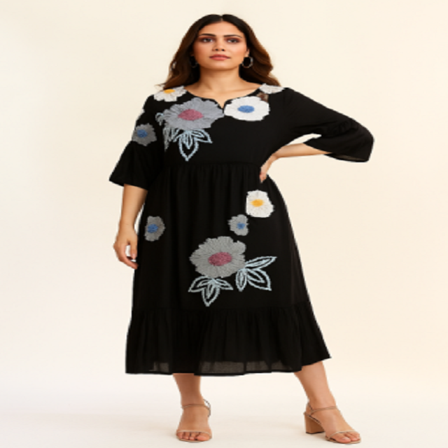 green emerald velvet dress Maeve Navy Floral Embroidered Midi Dress – Frock and Frill