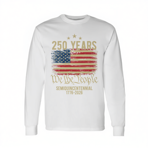 T-Shirt a Maniche Lunghe Tri-Blend per il 250° Anniversario degli USA, T-Shirt Promozionale con Bandiera Americana per 250 Anni - Product Image 2