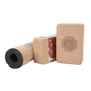 High Quality Eco-Friendly Custom LOGO Printing Sustainable Fitness Silk Screen Natural Cork Yoga Block