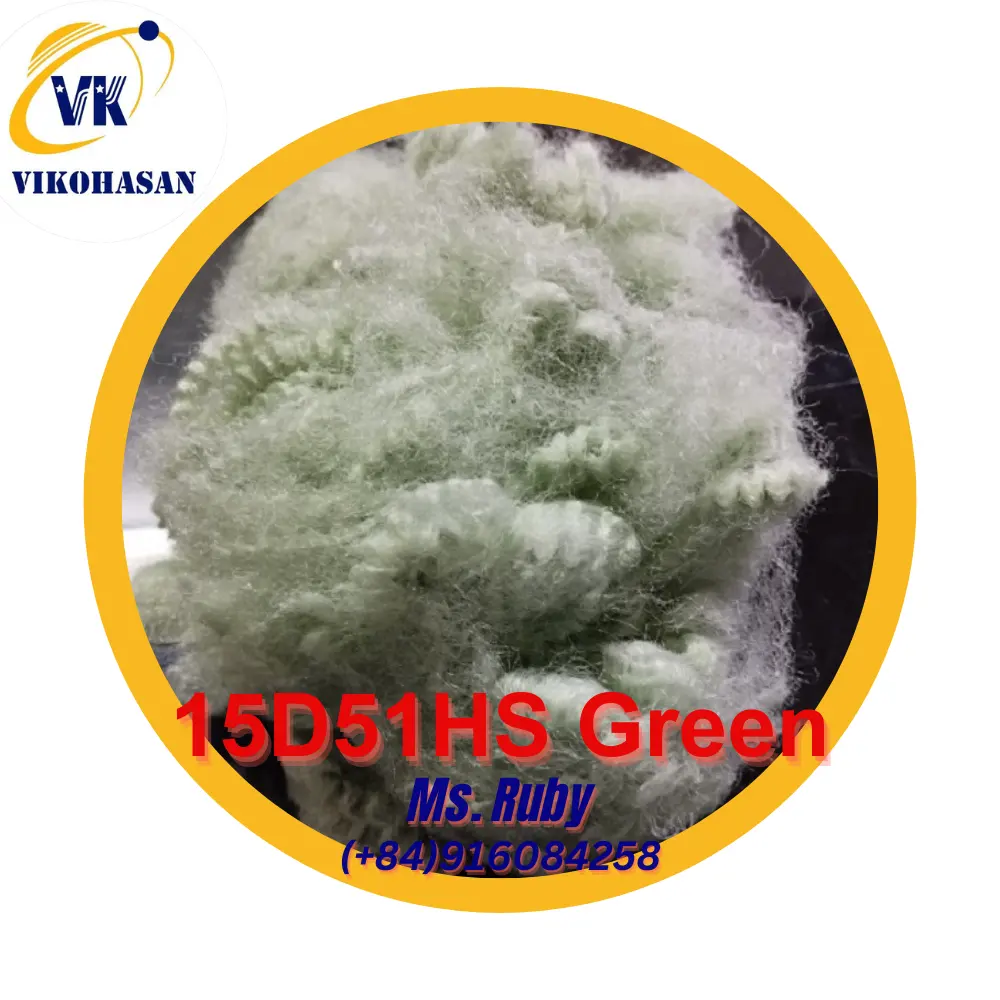 15D51HS Green High Quality Polyester staple fiber Vikohasan Manufacturer and synthetic fiber and GRS polyester Fibres