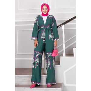 ชุดสูท2ชิ้นสีกากีสำหรับผู้หญิงผ้าวิสคอสดีไซน์ลายปาล์มที่สลับซับซ้อน - Product Image 4