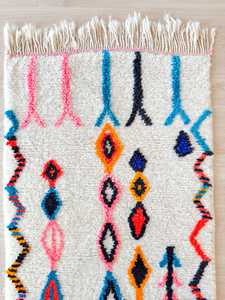 Tapis en laine de style marocain tissé à la main multi-blanc tufté pour entrée couloir escalier lavable usage domestique - Product Image 4