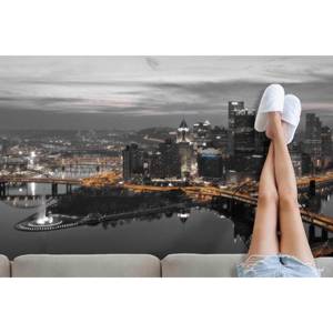 Tapis Pittsburgh Night View : Tapis imprimé avec motif de paysage urbain, tapis en chenille - Product Image 1