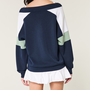 เสื้อสเวตเตอร์ขนแกะไซส์ใหญ่พิเศษสำหรับผู้หญิง, เสื้อมีฮู้ดสไตล์สตรีทแวร์เสื้อสเวตเตอร์คอวีเปิดไหล่ปล่อยชาย - Product Image 6