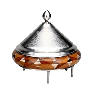 Casserole Artisan Elegance Incrustation de bois complexe et métal texturé Plats à friture en acier inoxydable avec couvercle pour un service élégant - Product Image 6