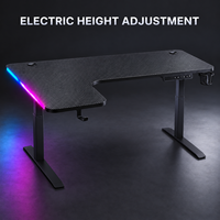 Bureau debout électrique RGB noir en forme de L avec trois préréglages de mémoire et retour à gauche pour le travail informatique à domicile