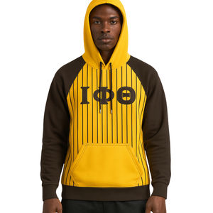 Sudadera con Capucha Iota Phi Theta Dorada con Rayas Marrones, Ropa de Fraternidad Griega, Personalizada, Divine Nine, Ropa HBCU - Product Image 1
