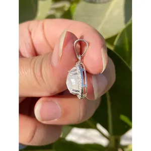 Collier pendentif en argent 925 avec pierre de lune en forme de poire et technologie d'incrustation à sertissage clos - Product Image 4